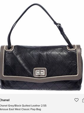 CHANEL Black Quilted Leather Shoulder Bag with Grey Trim